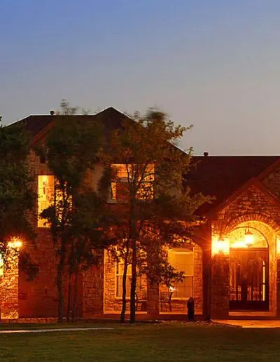 A house with orange lighting