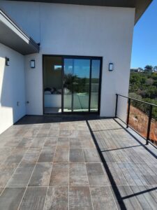 A glass sliding door